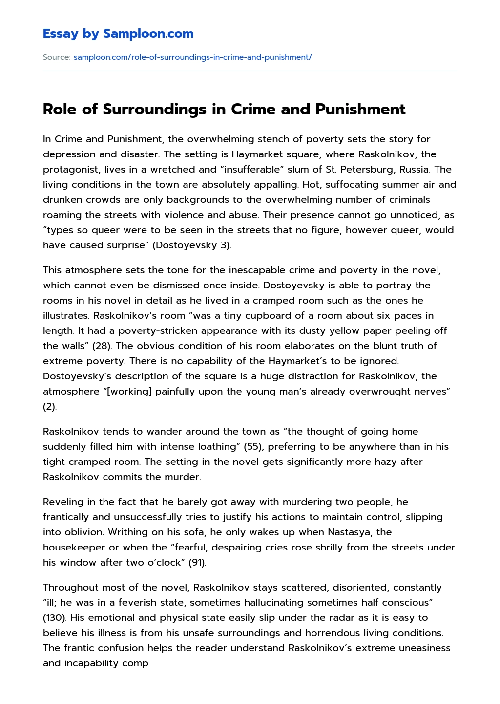 Role of Surroundings in Crime and Punishment essay
