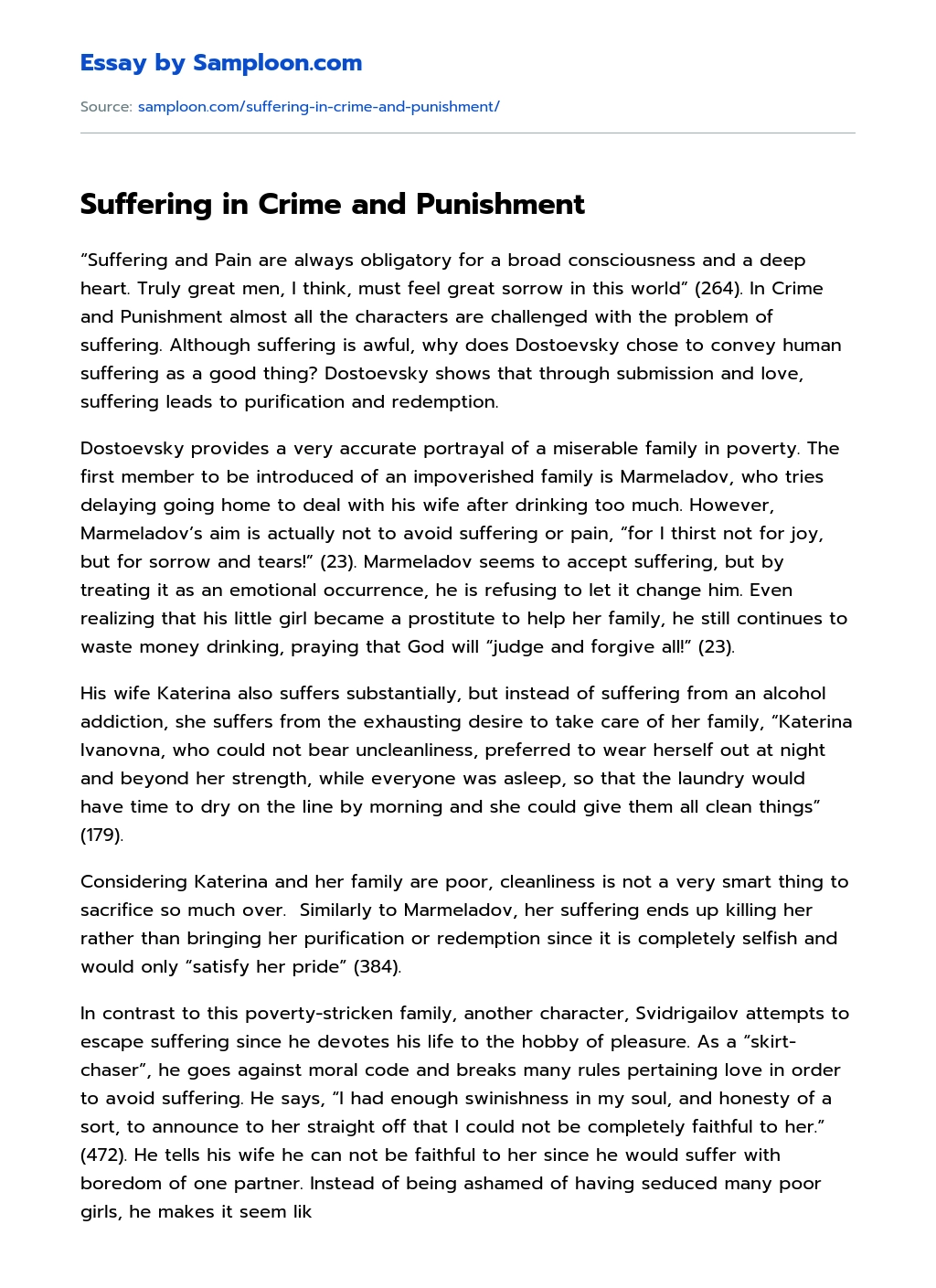 Suffering in Crime and Punishment essay