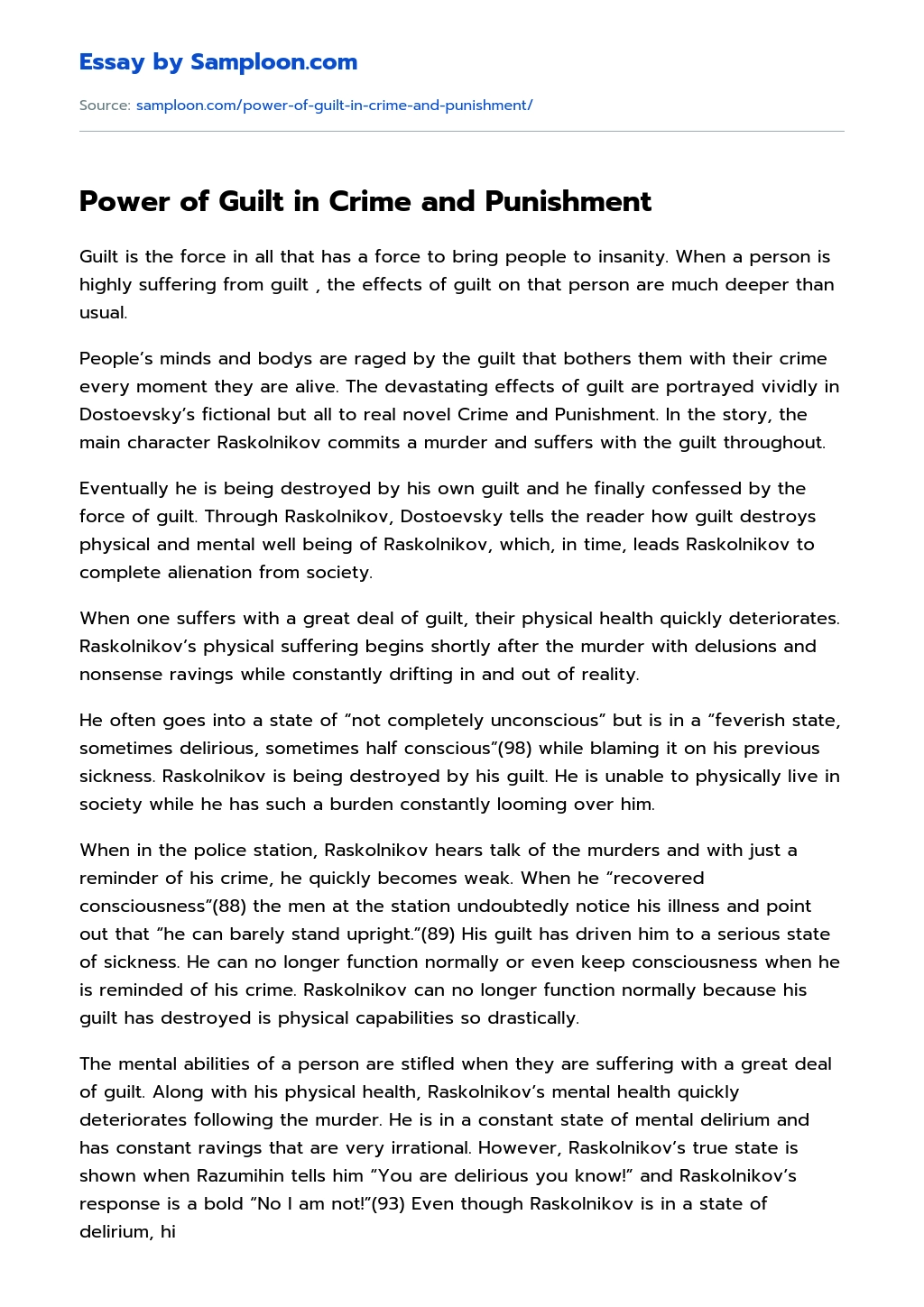 Power of Guilt in Crime and Punishment essay