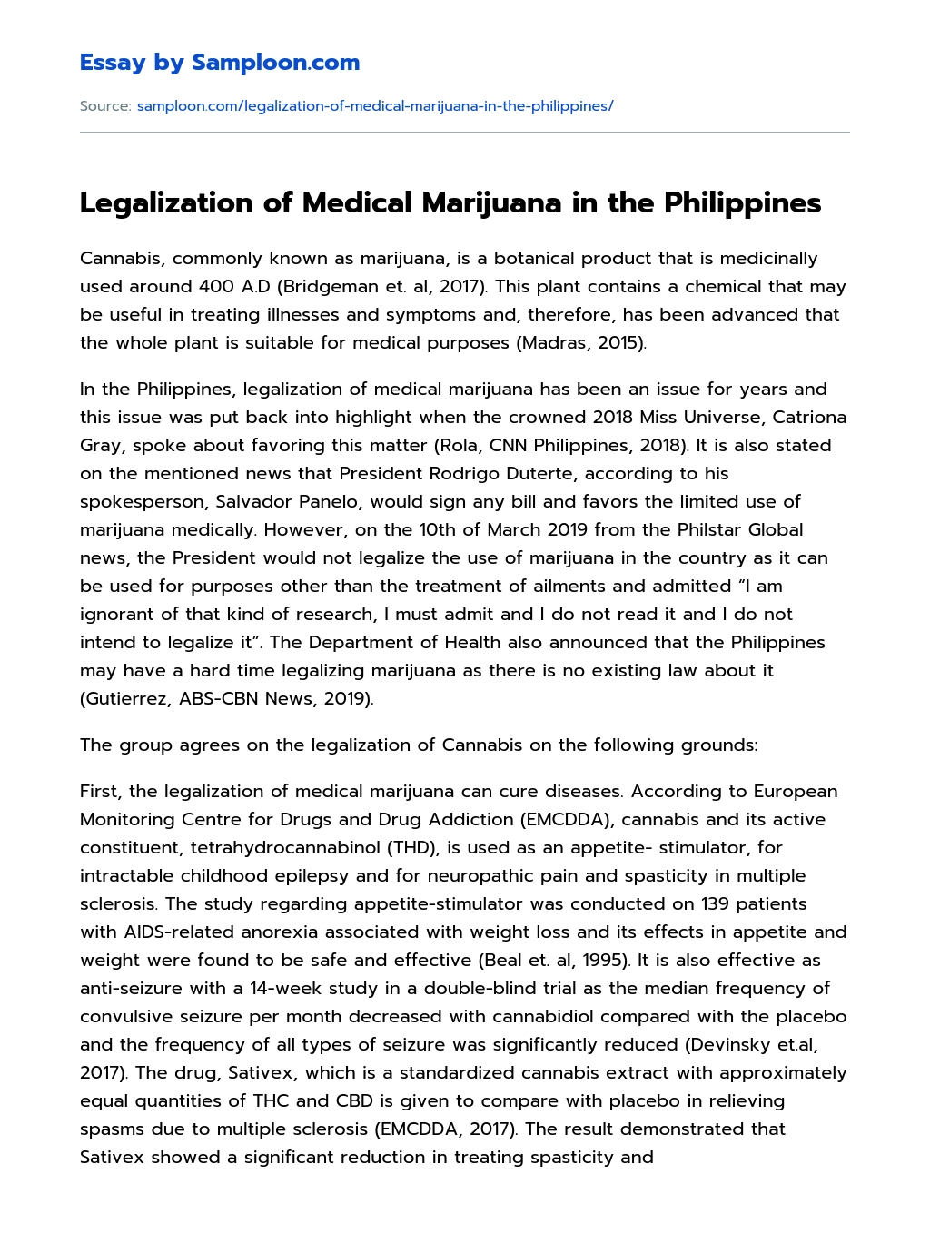 Legalization of Medical Marijuana in the Philippines essay