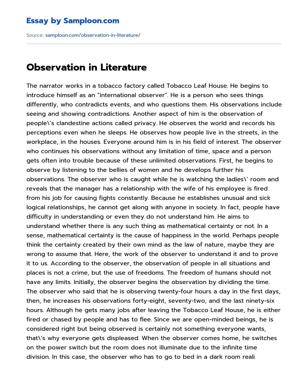 Observation in Literature essay