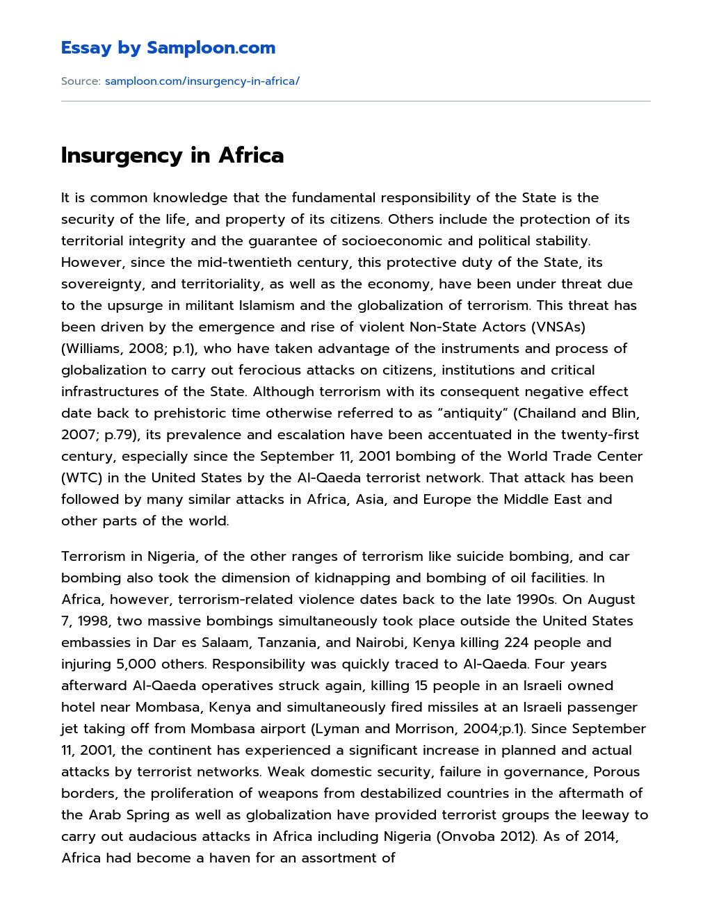 Insurgency in Africa essay