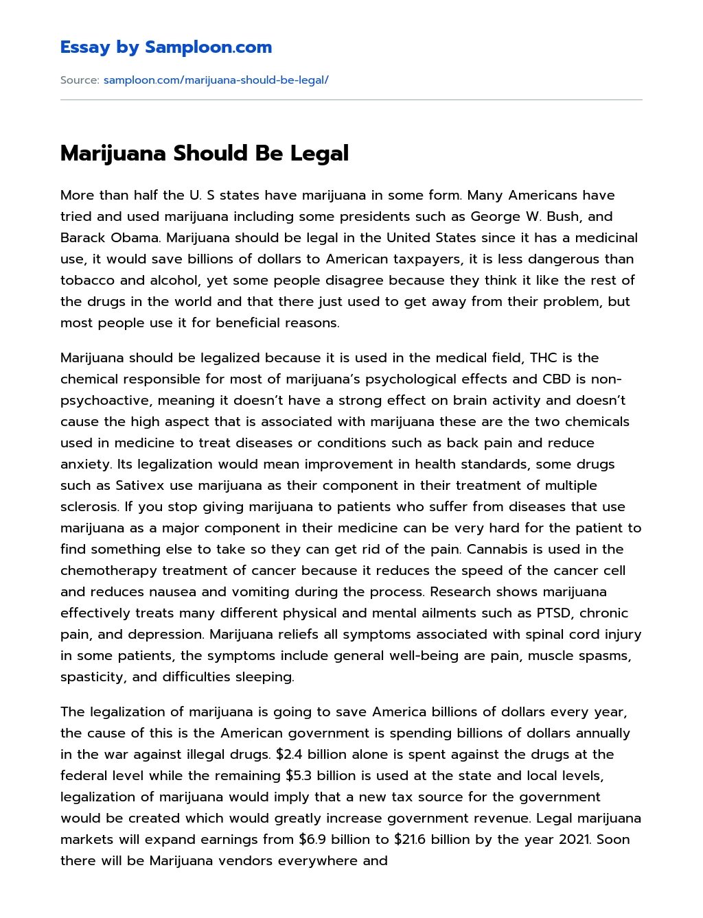 Marijuana Should Be Legal  essay