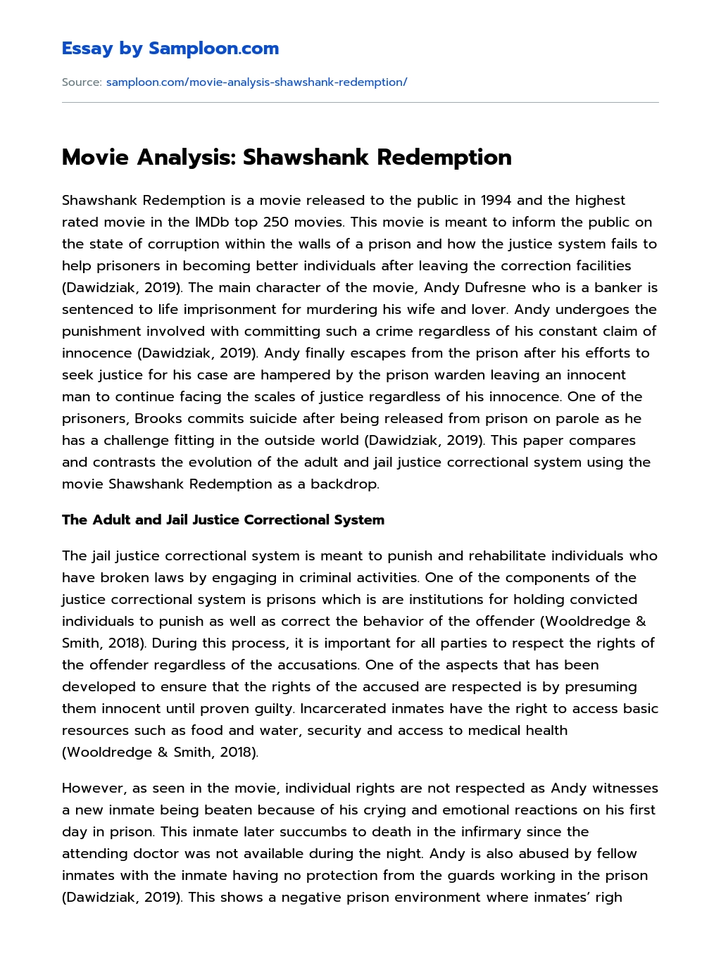 Movie Analysis: Shawshank Redemption essay