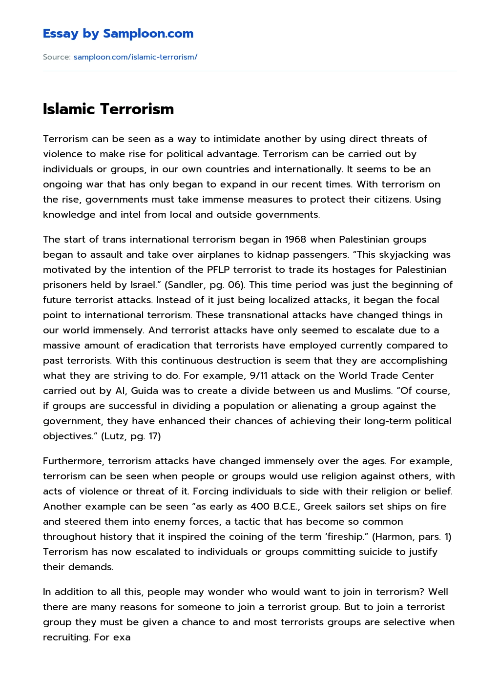 Islamic Terrorism essay