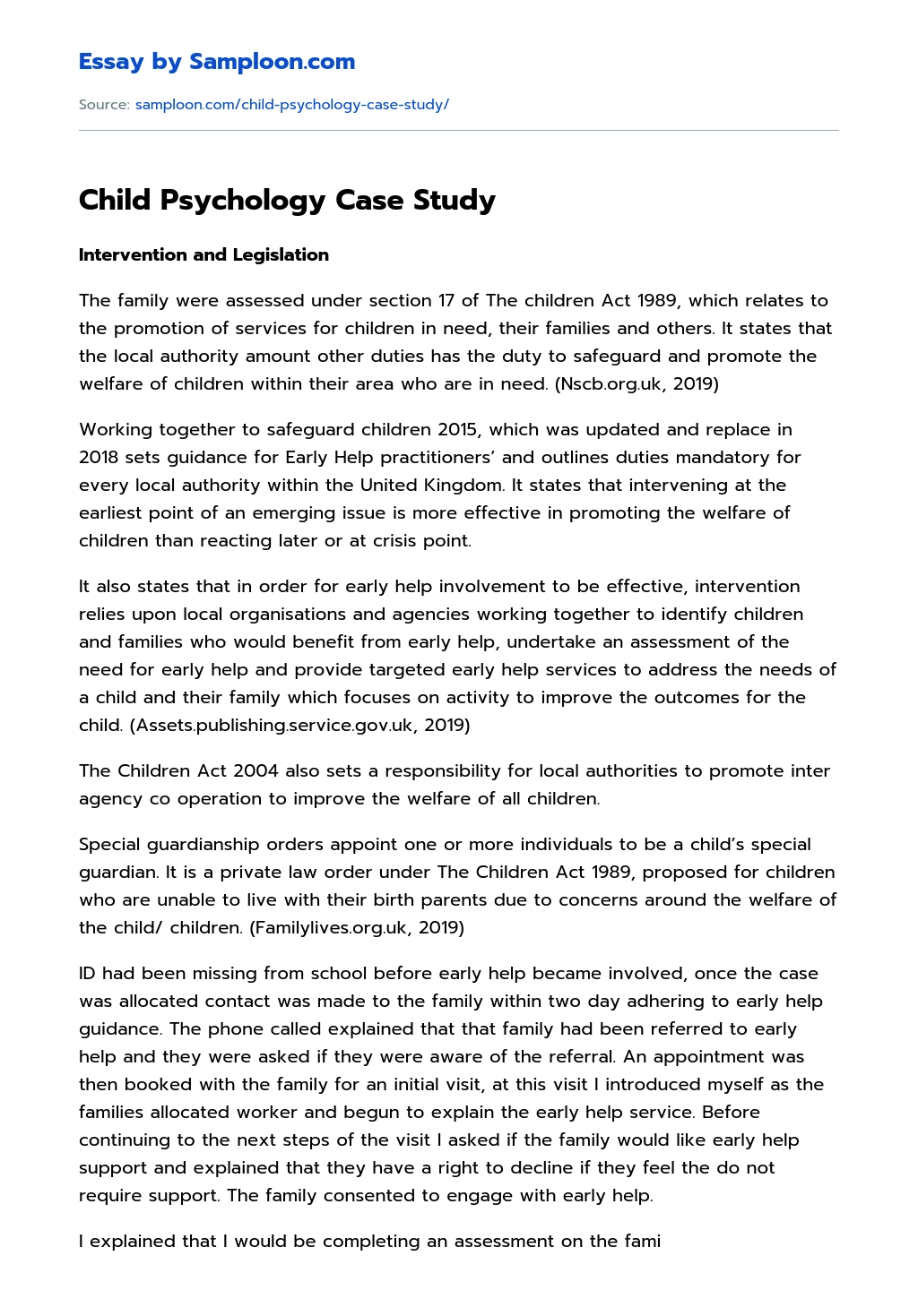 Child Psychology Case Study essay