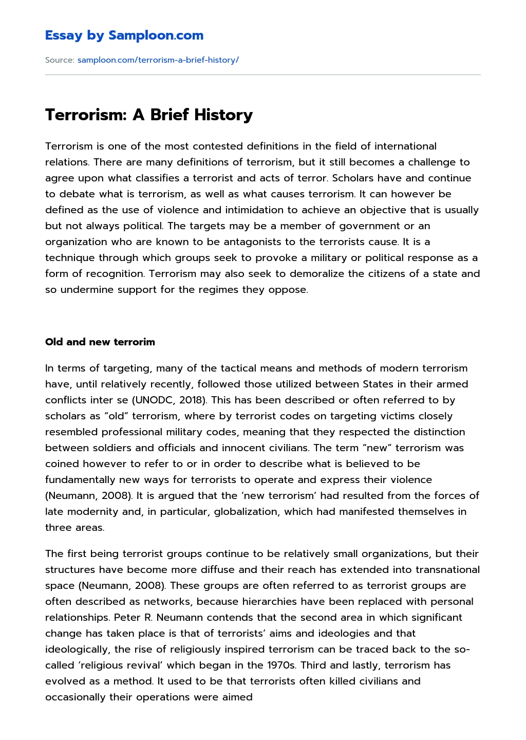 Terrorism: A Brief History essay