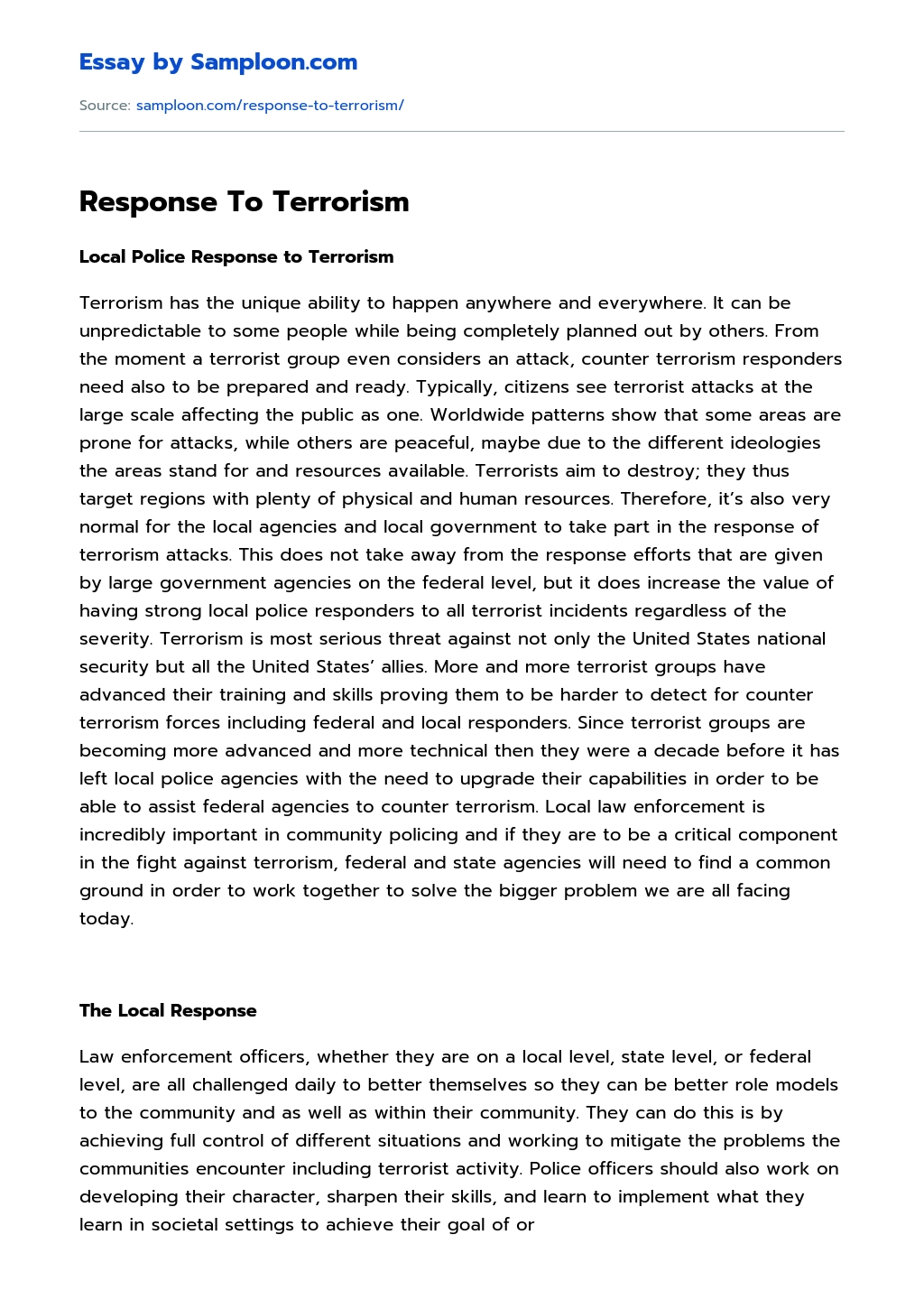 Response To Terrorism essay