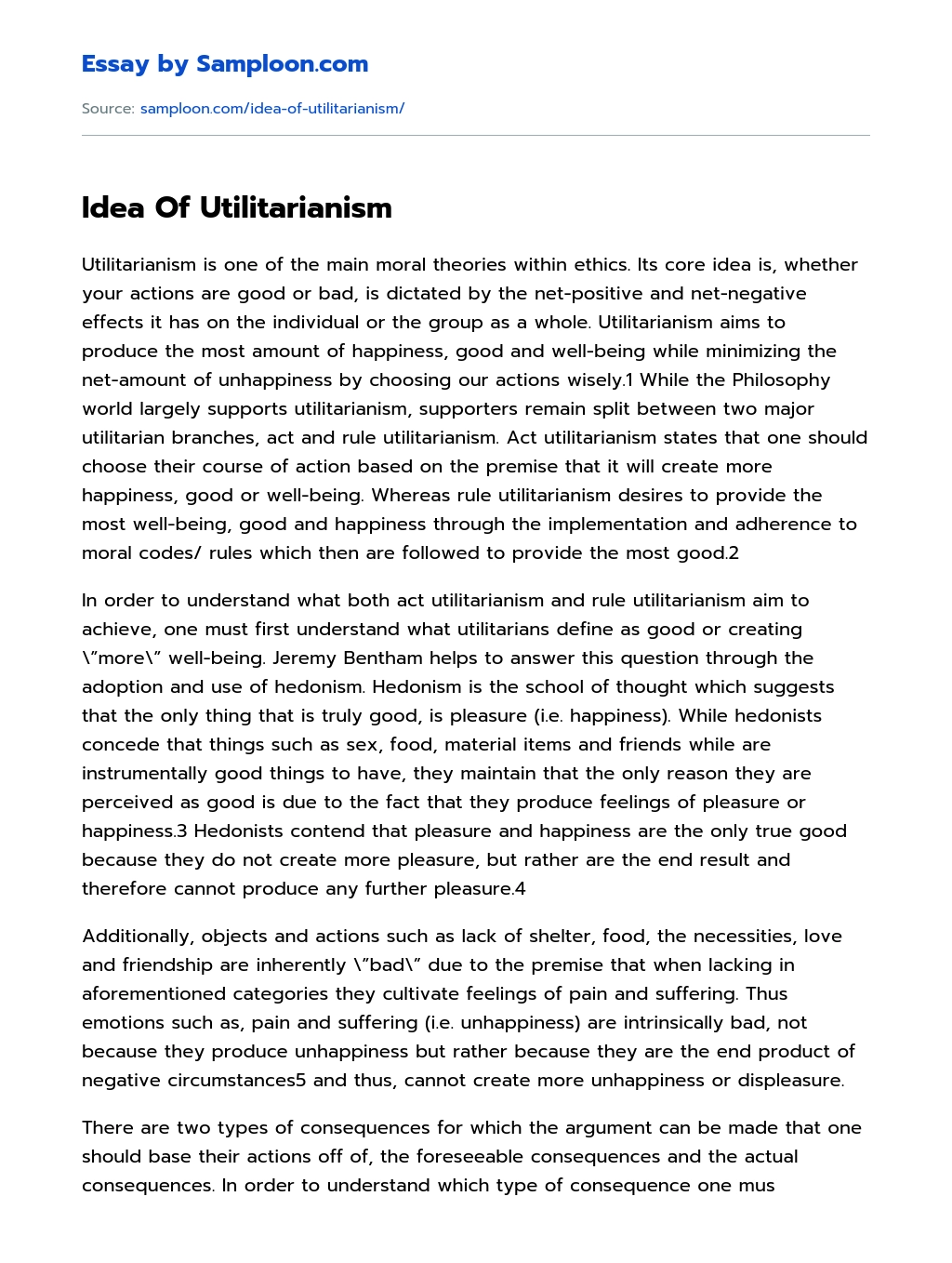 Idea Of Utilitarianism essay