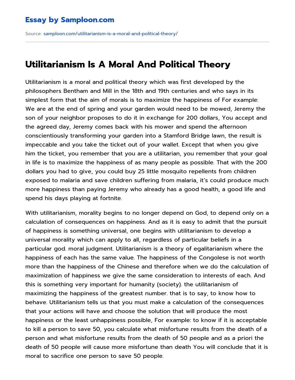Utilitarianism Is A Moral And Political Theory essay