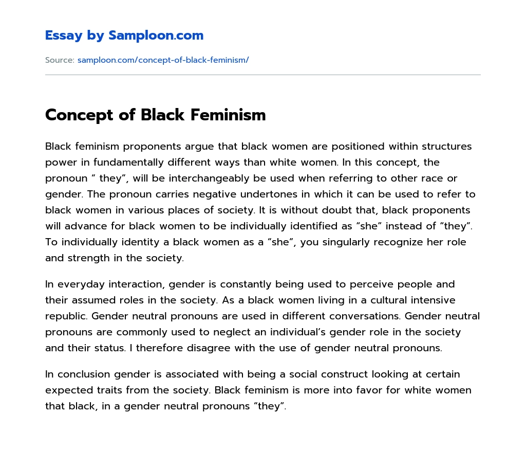 Concept of Black Feminism essay