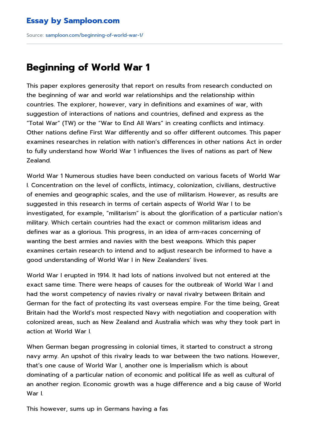 world war 1 essay