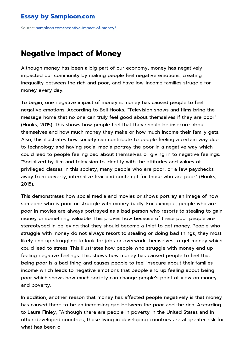 Negative Impact of Money essay