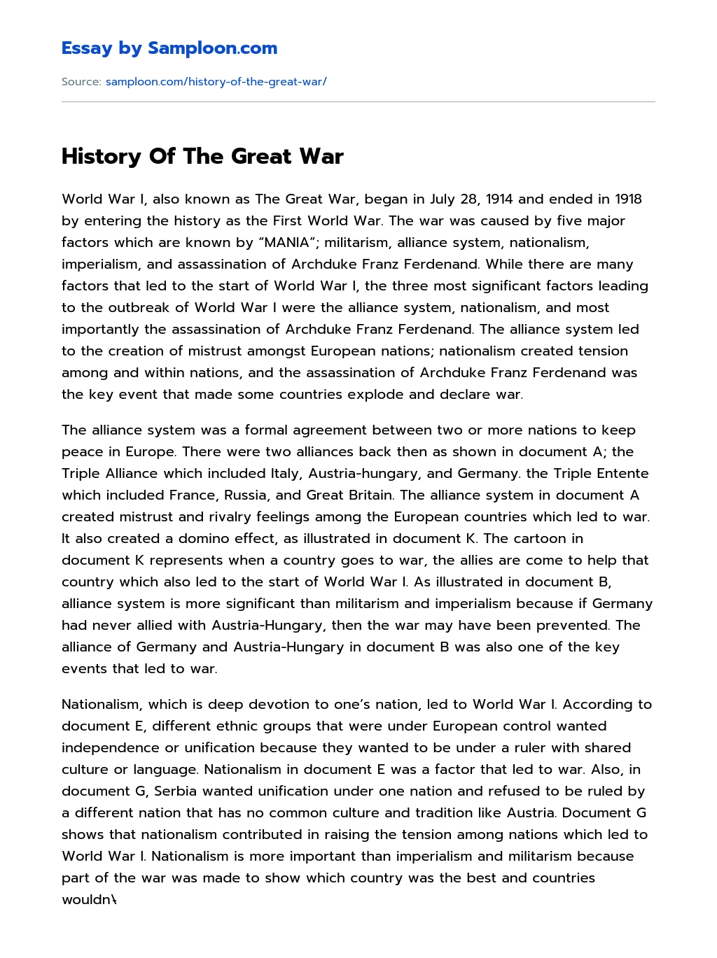 History Of The Great War essay