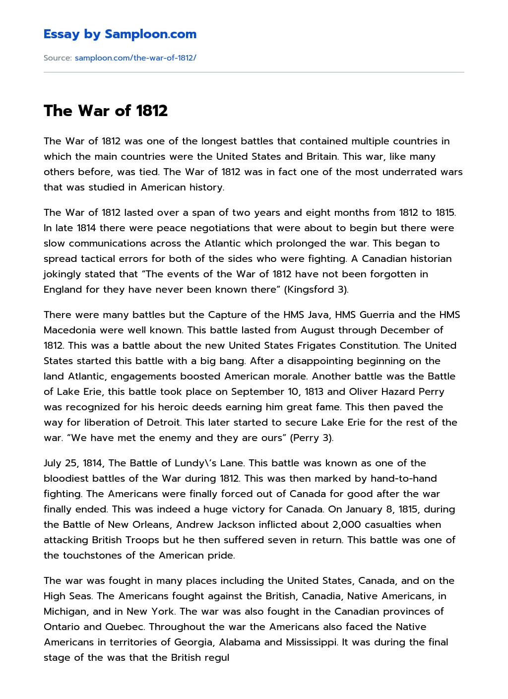 war of 1812 essay topics