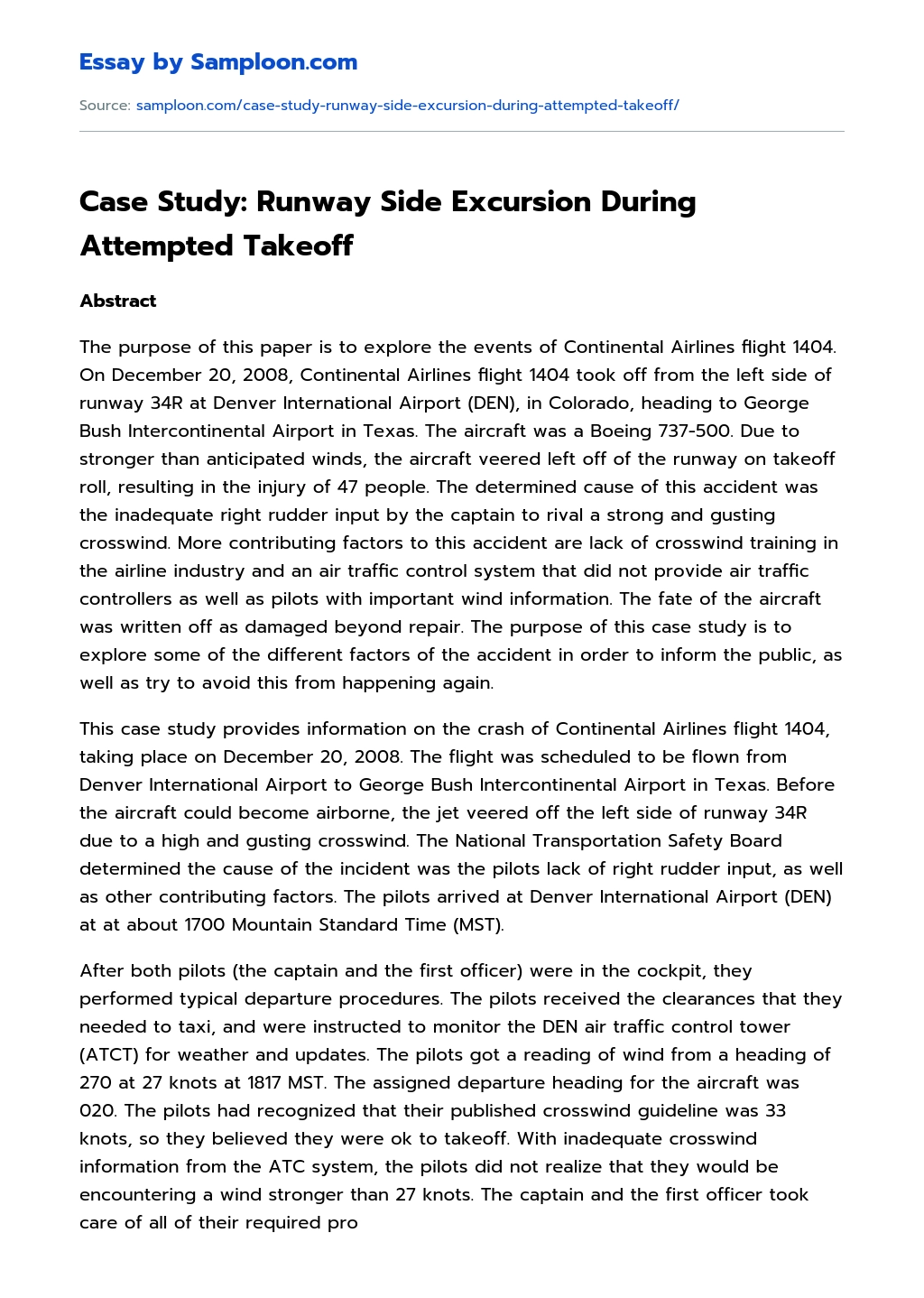 Case Study: Runway Side Excursion During Attempted Takeoff essay