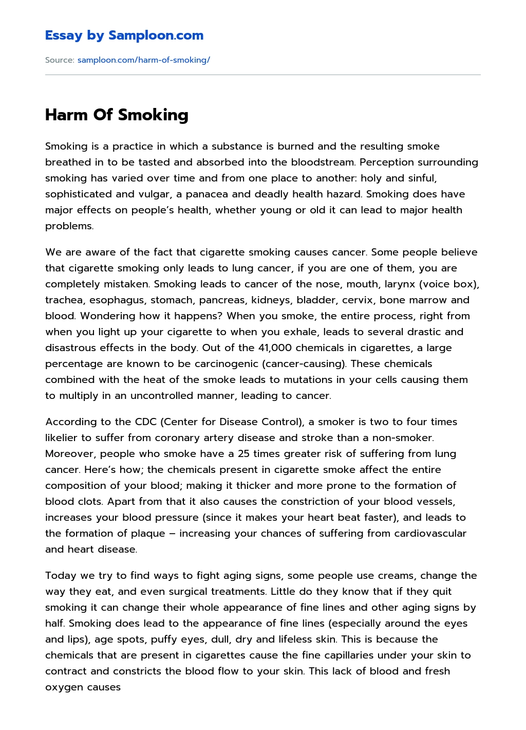 Harm Of Smoking essay