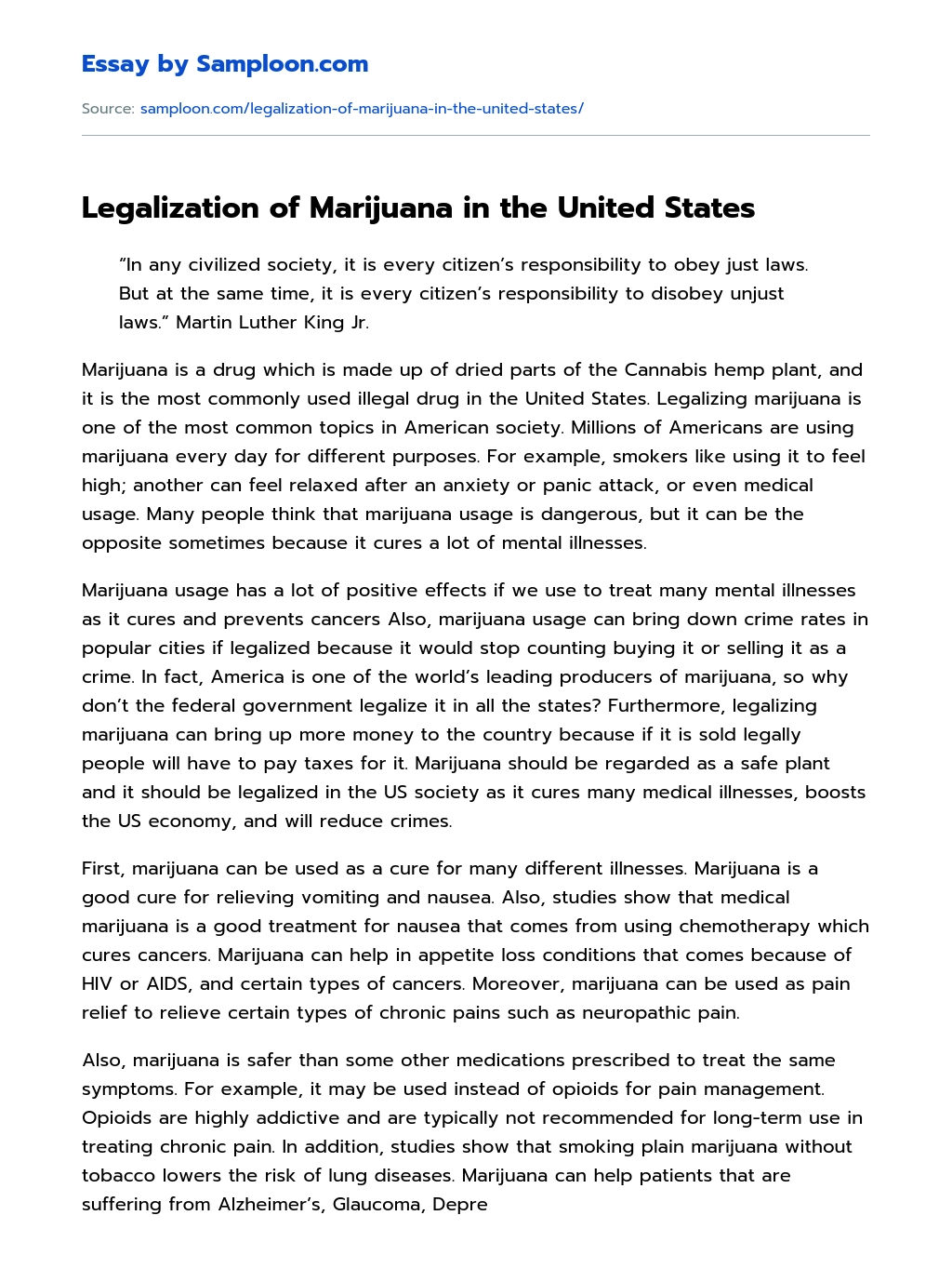Legalization of Marijuana in the United States essay