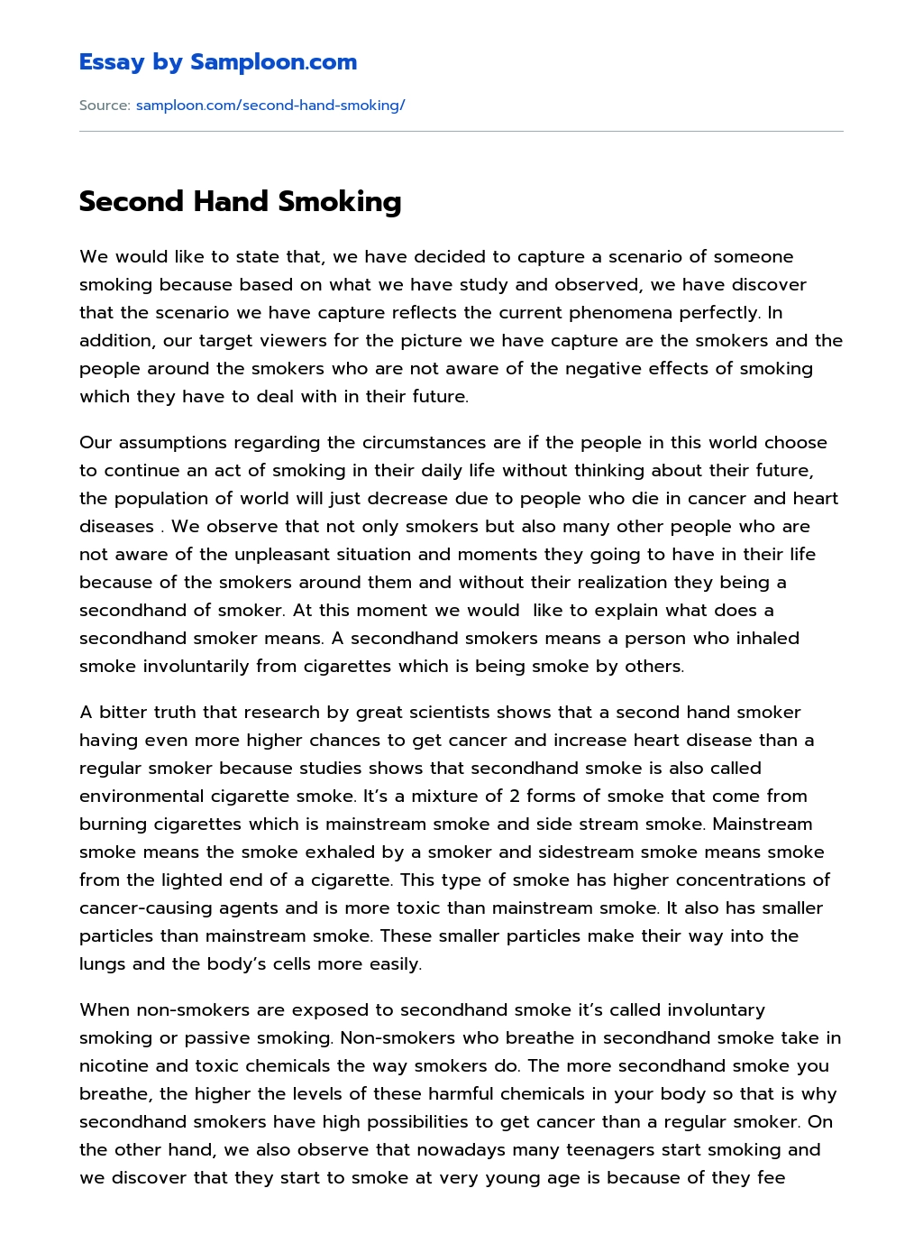 Second Hand Smoking essay