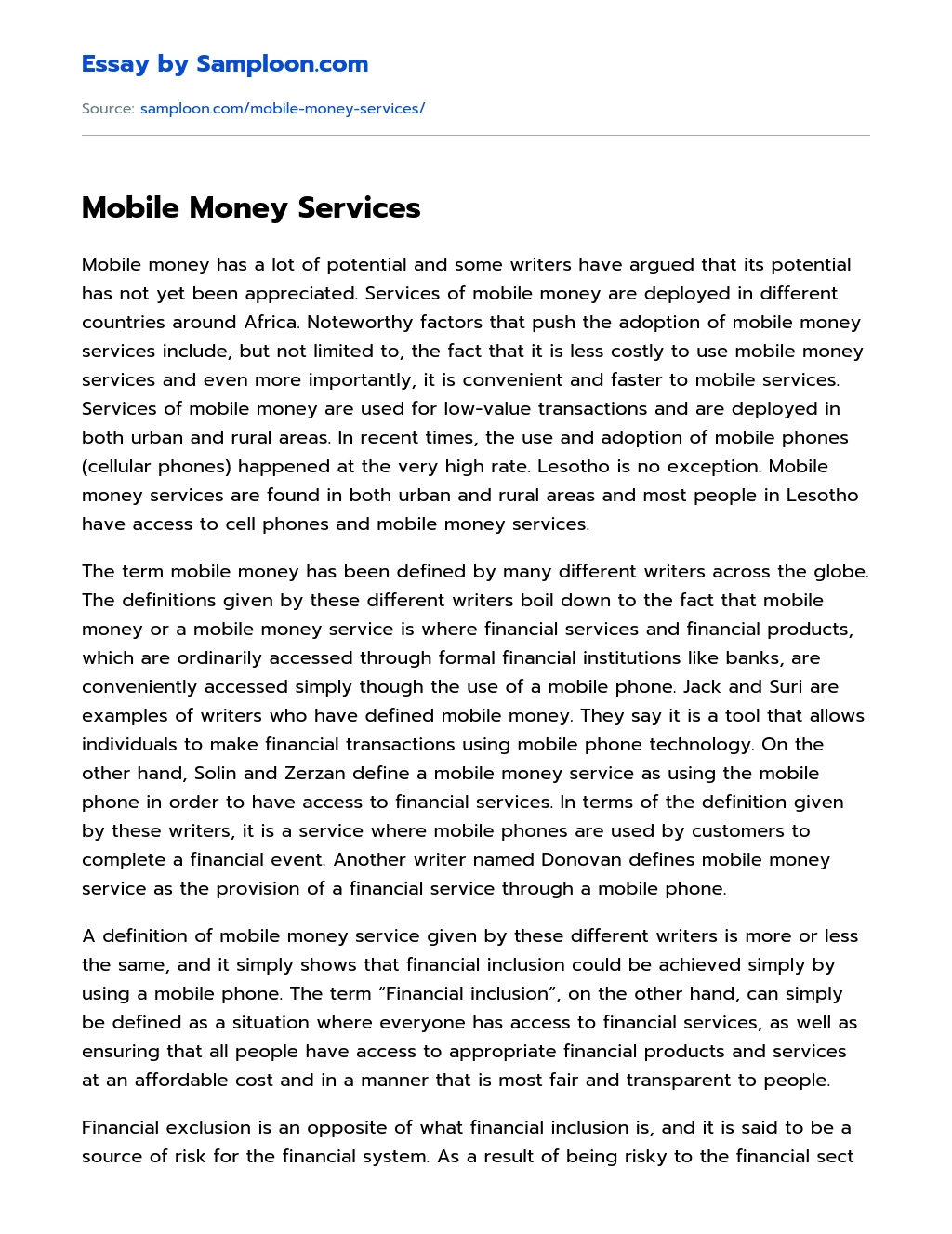 Mobile Money Services essay