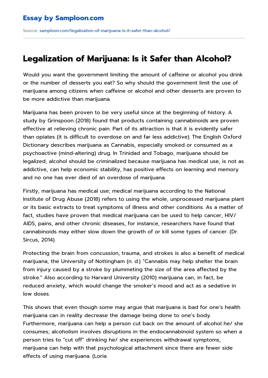 Legalization of Marijuana: Is it Safer than Alcohol? essay