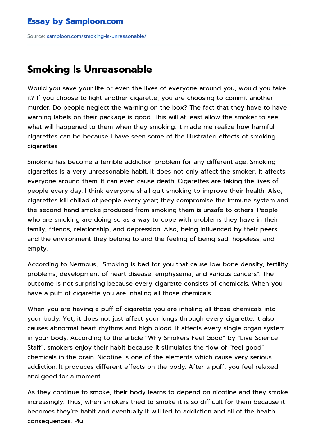 Smoking Is Unreasonable essay