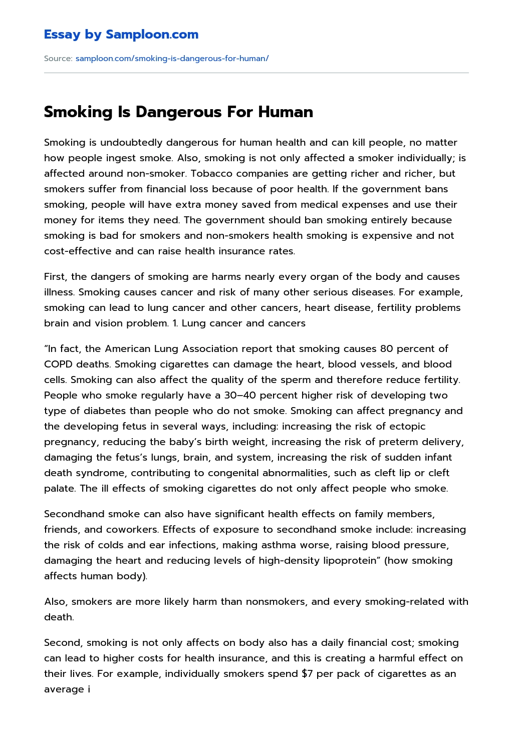 Smoking Is Dangerous For Human Cause And Effect Essay essay