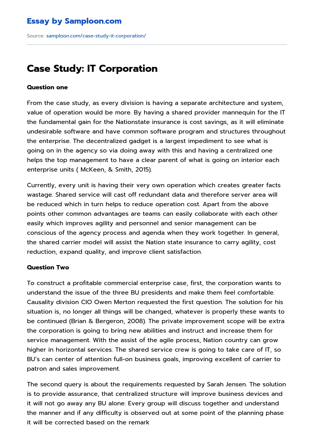 Case Study: IT Corporation essay