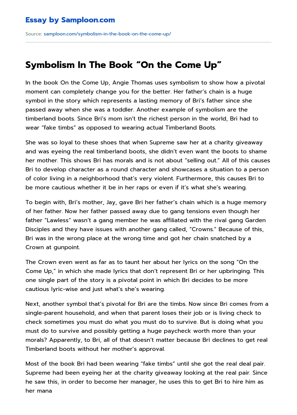 Symbolism In The Book “On the Come Up” essay