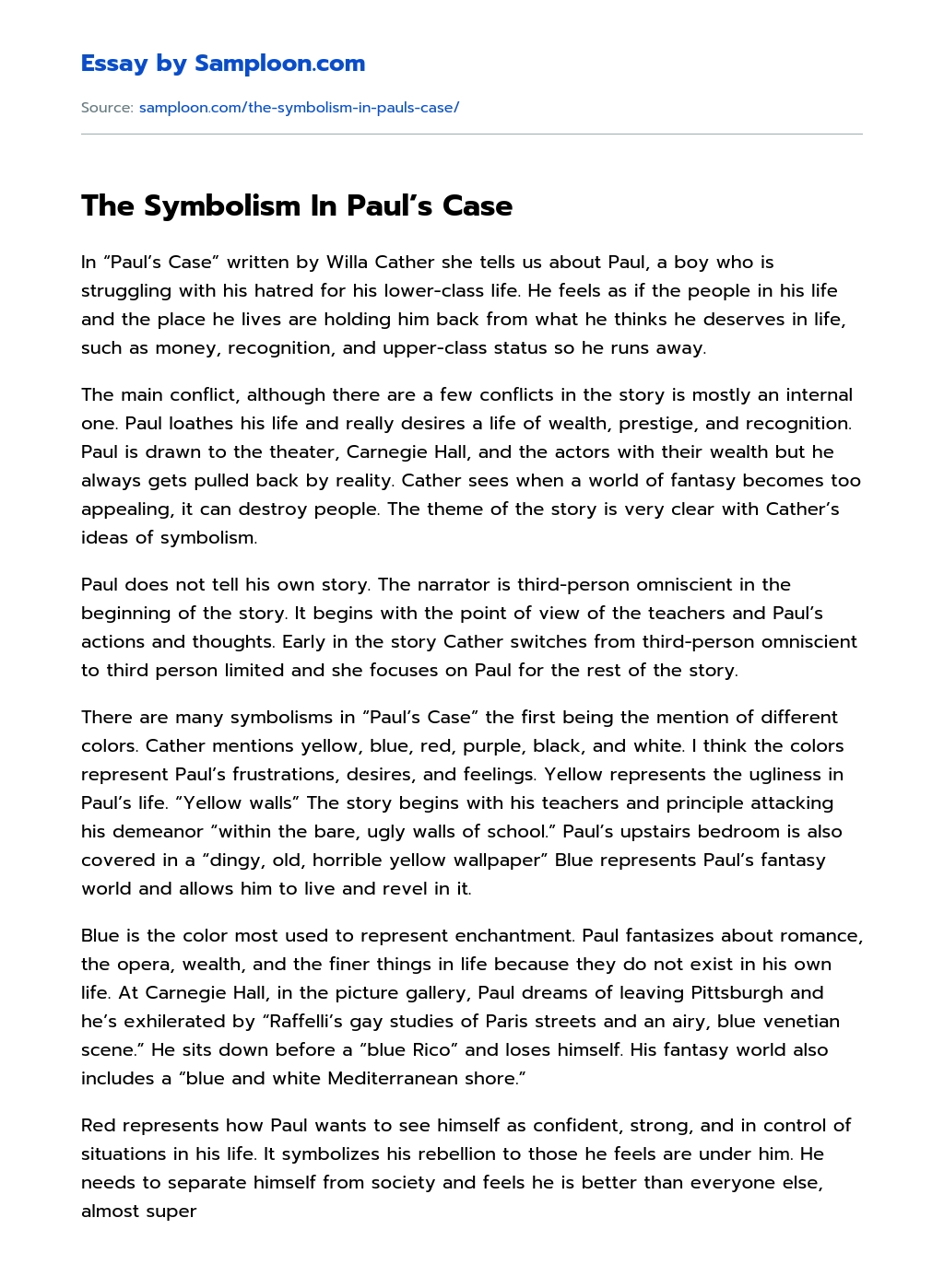 The Symbolism In Paul’s Case Analytical Essay essay