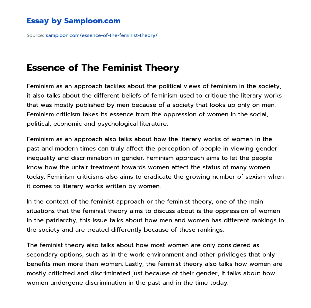 Essence of The Feminist Theory essay
