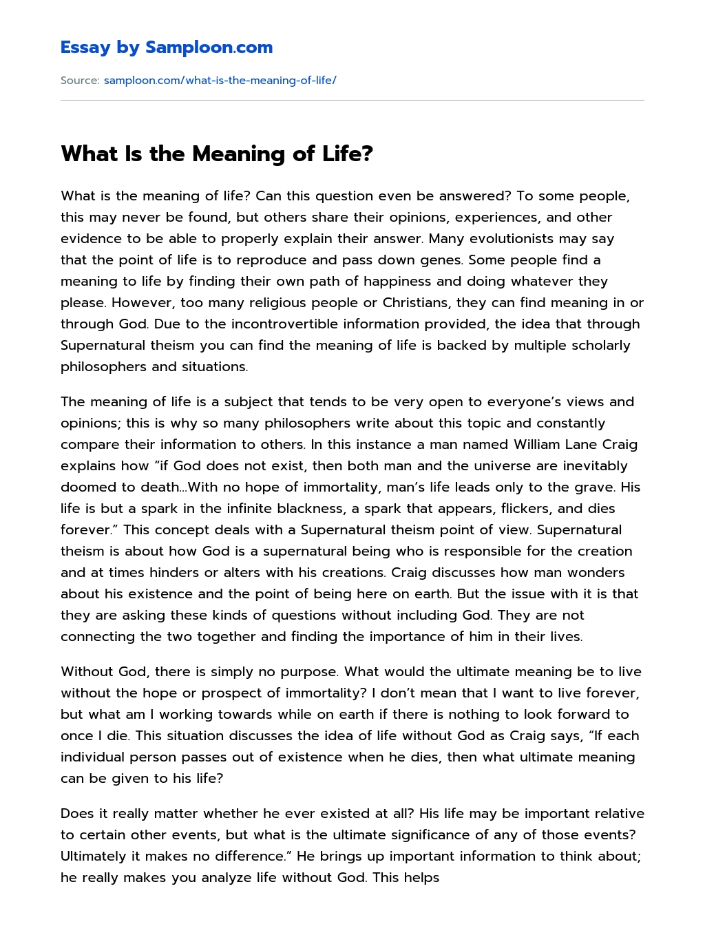 What Is the Meaning of Life? essay