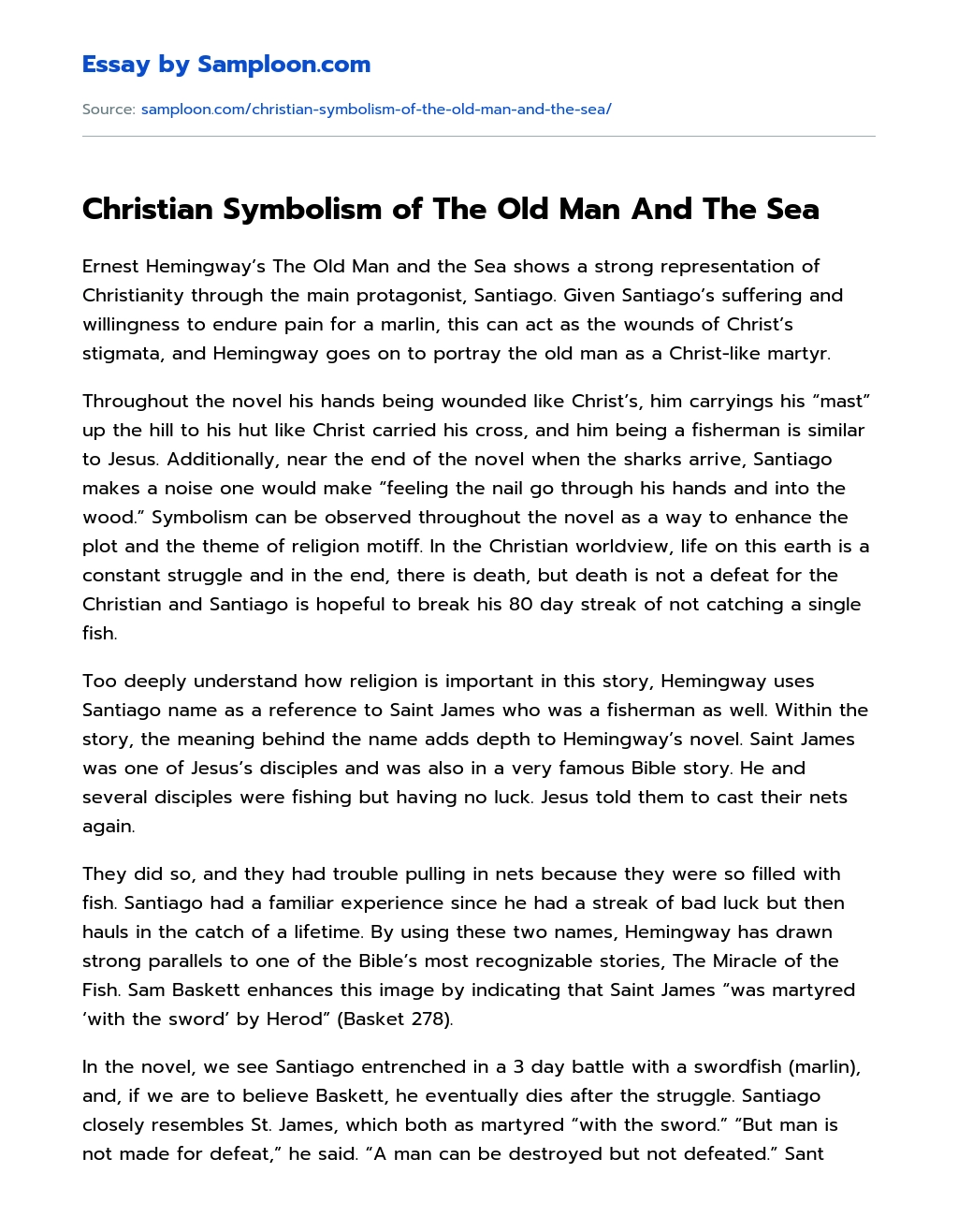 Christian Symbolism of The Old Man And The Sea essay