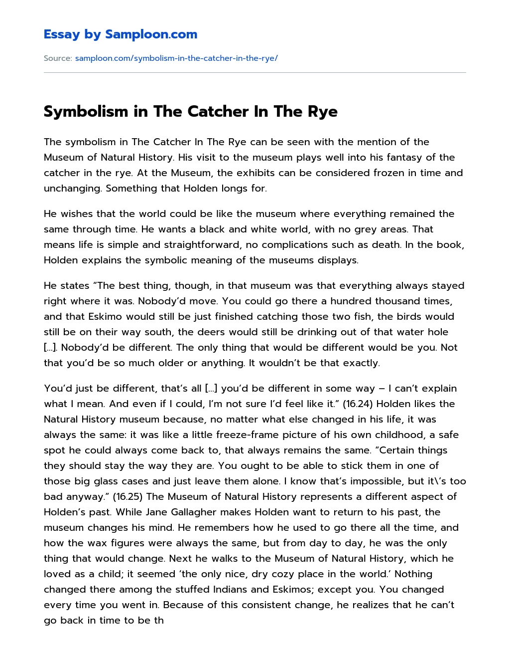 Symbolism in The Catcher In The Rye essay