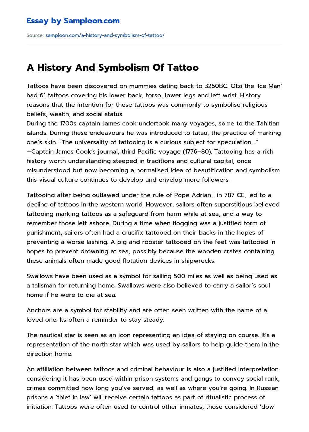 A History And Symbolism Of Tattoo essay