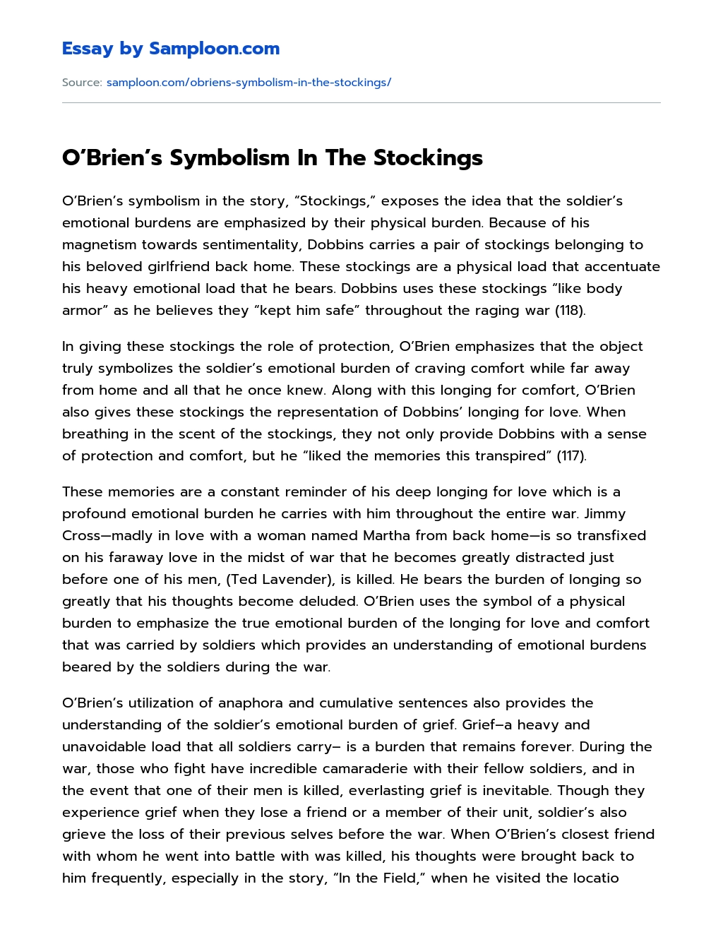 O’Brien’s Symbolism In The Stockings essay