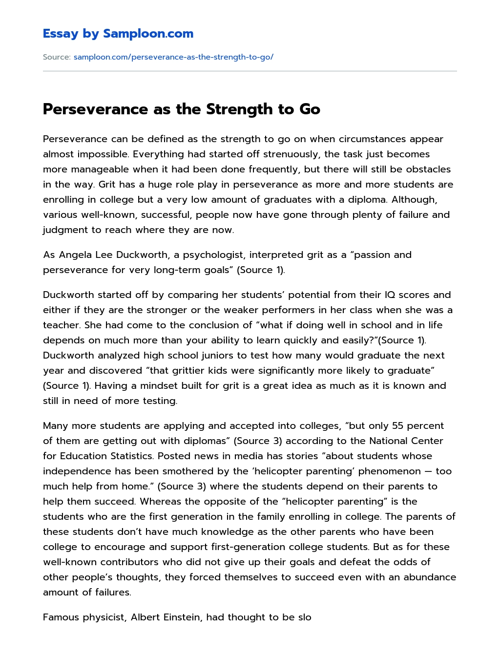Perseverance as the Strength to Go essay