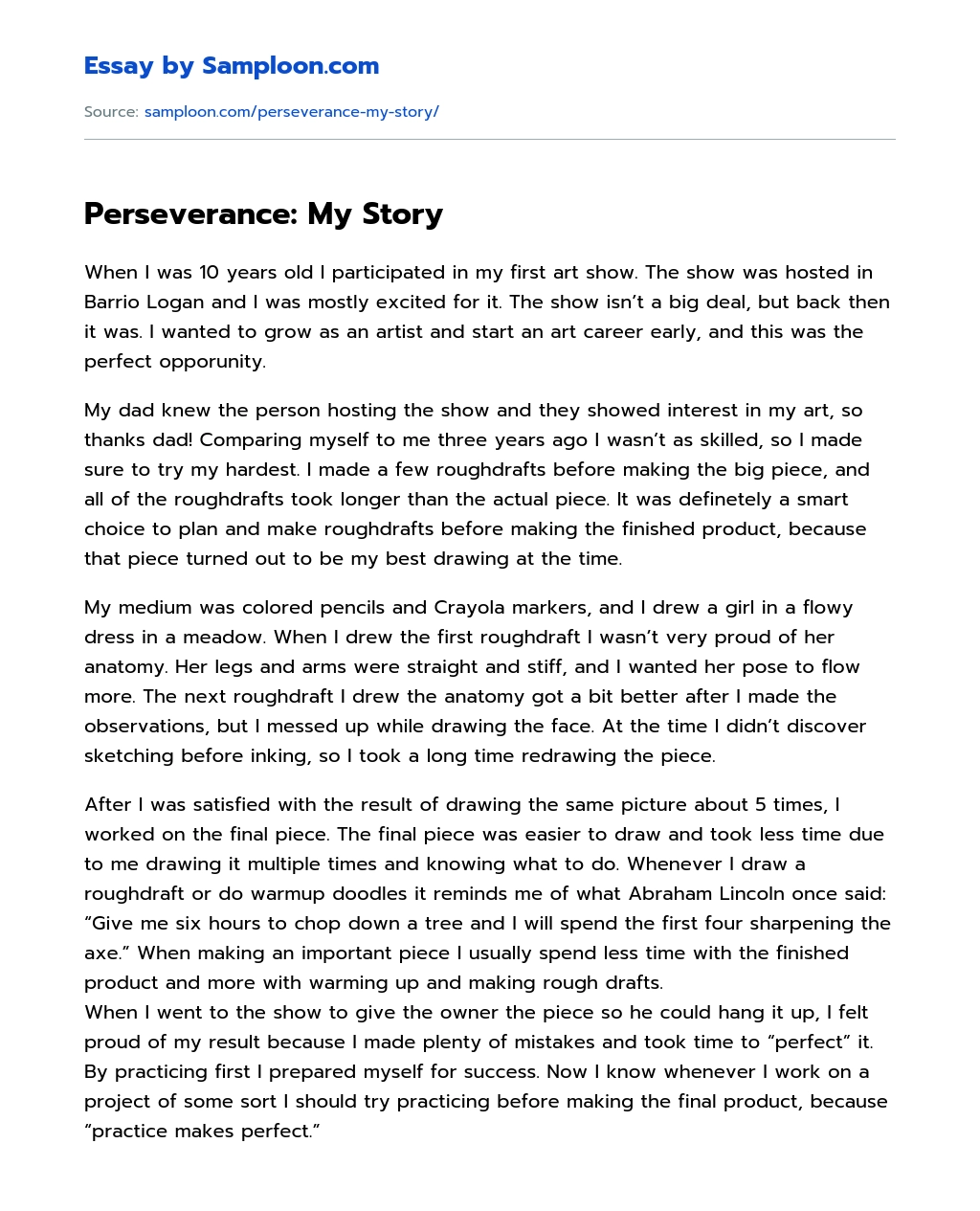 Perseverance: My Story essay