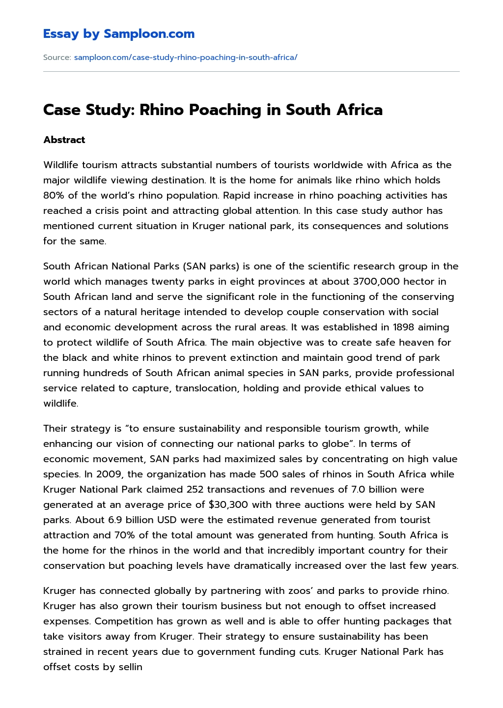 Case Study: Rhino Poaching in South Africa essay