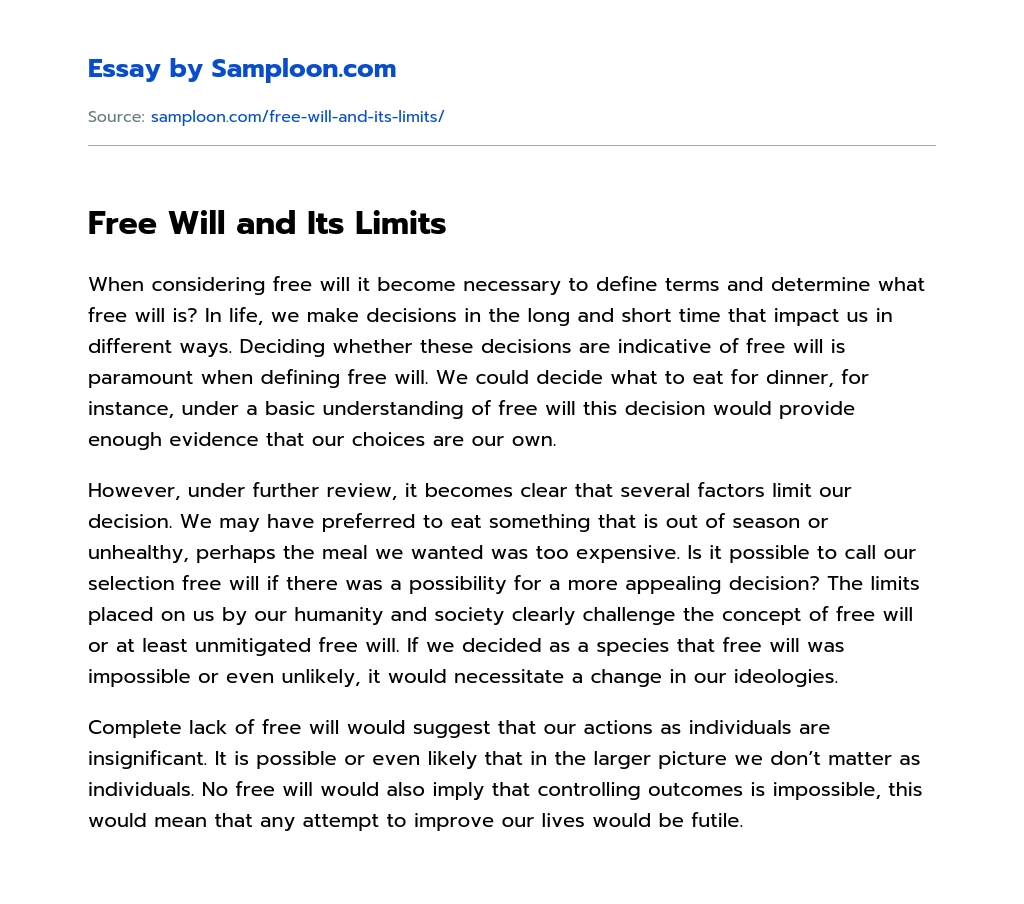 Free Will and Its Limits essay