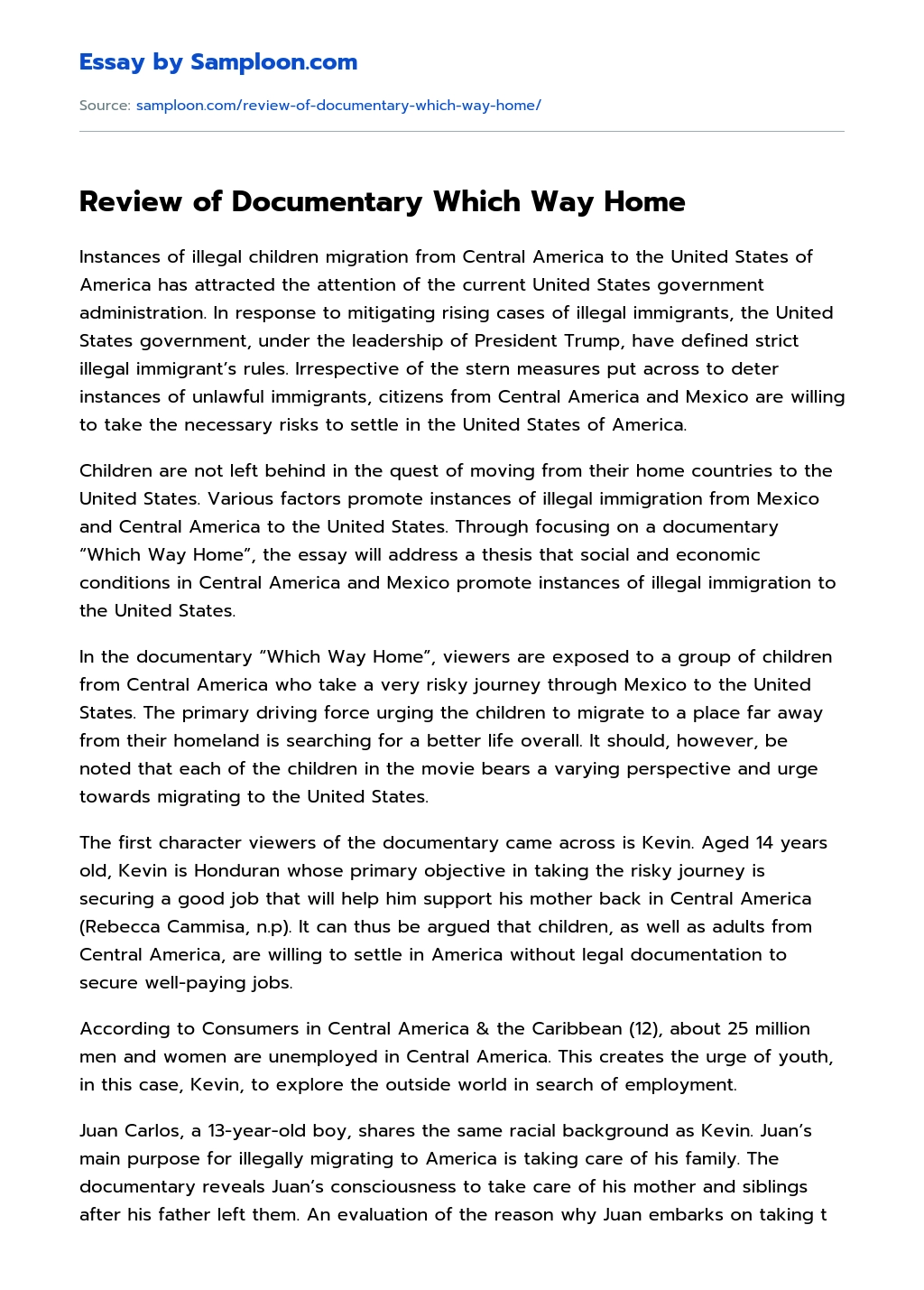 Review of Documentary Which Way Home essay