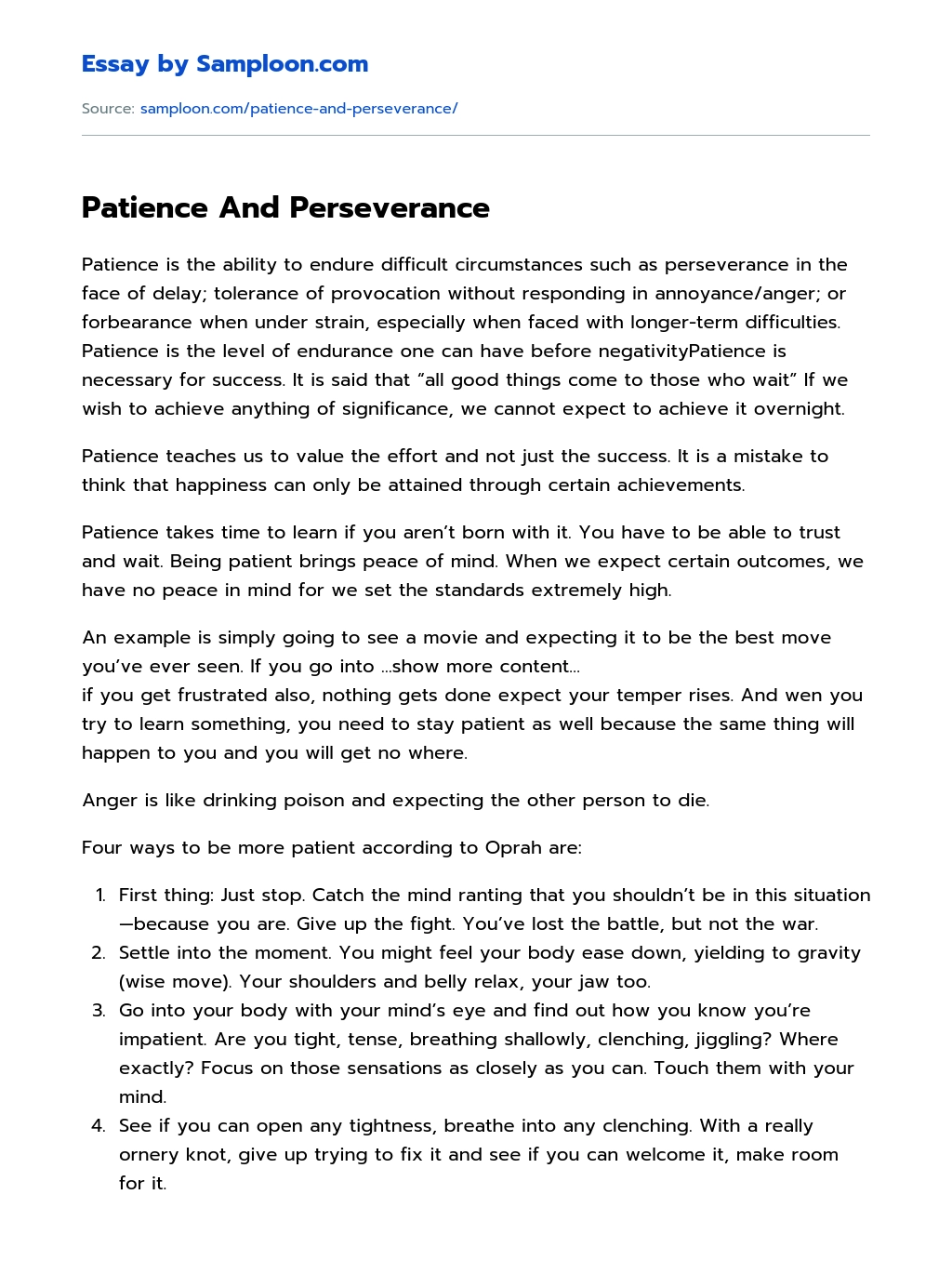 Patience And Perseverance essay