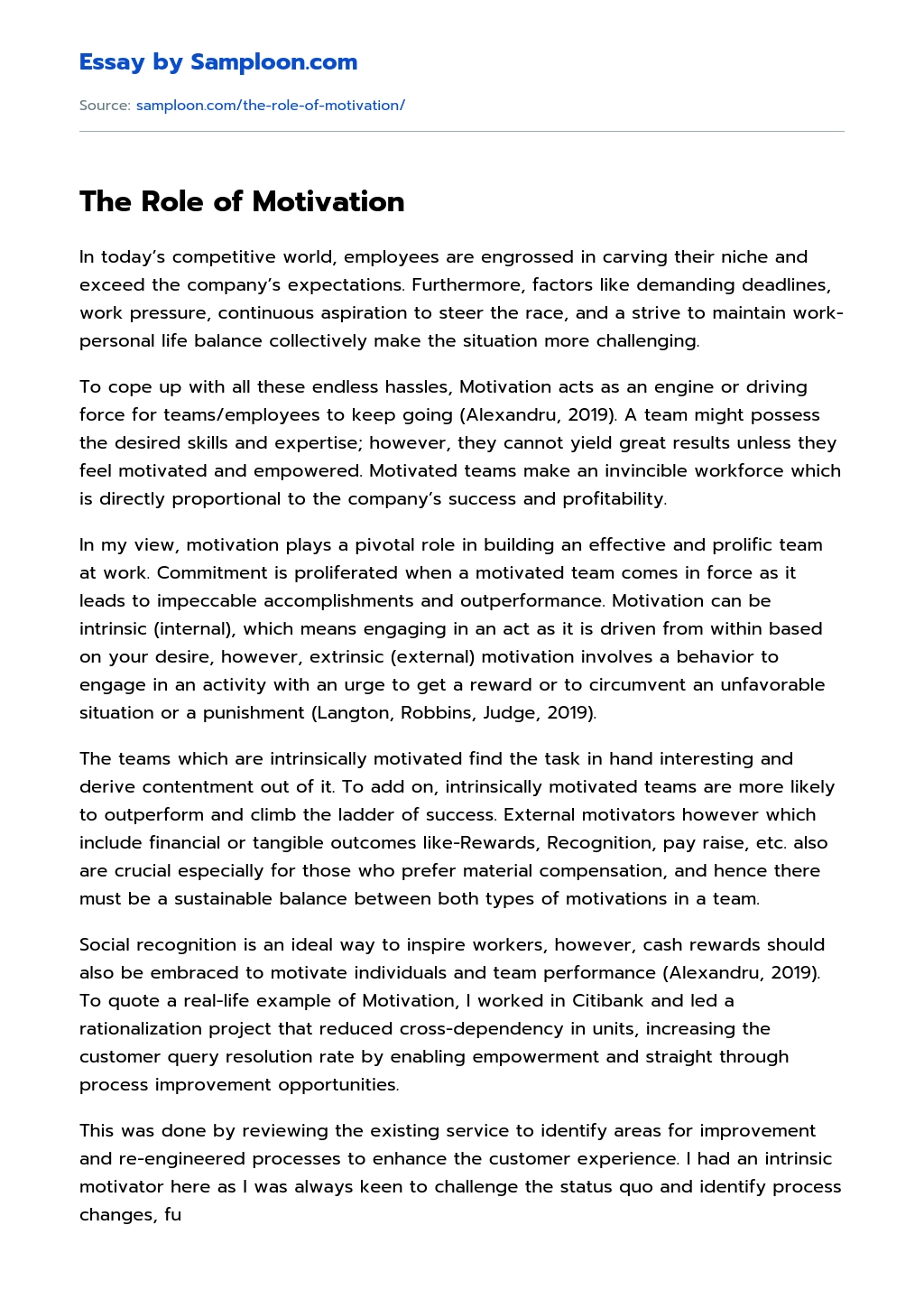 The Role of Motivation essay