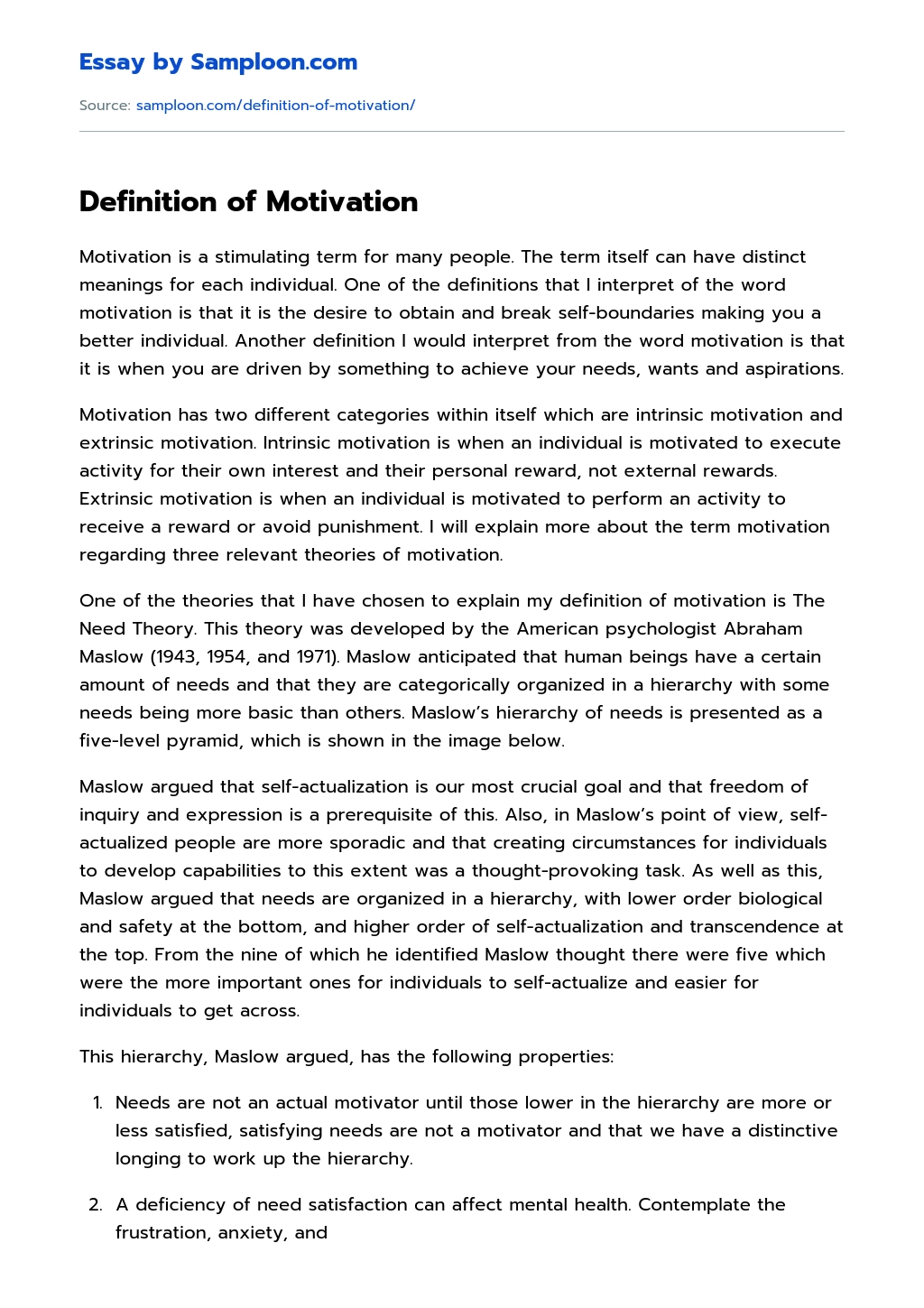 Definition of Motivation essay