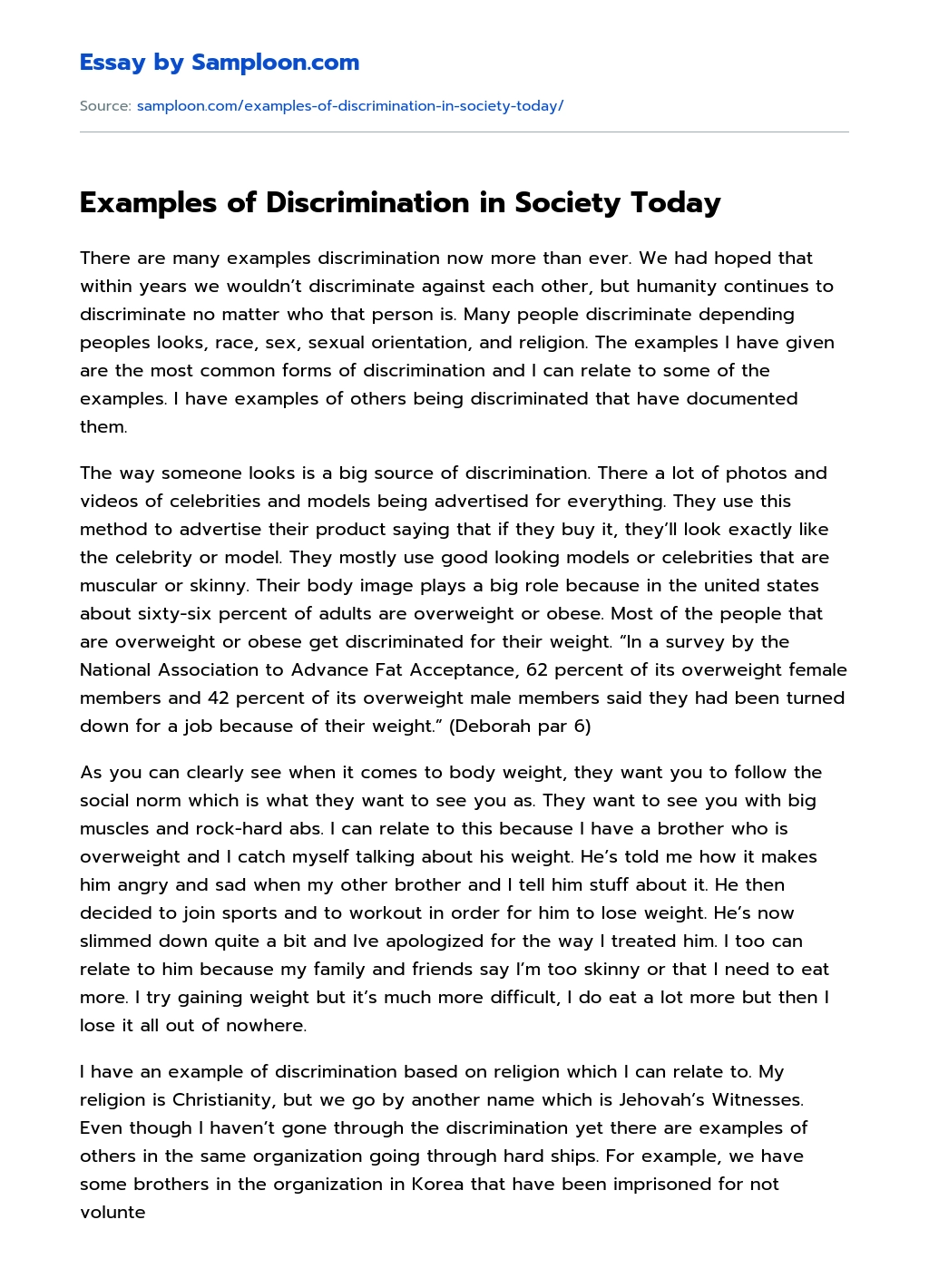 Examples of Discrimination in Society Today essay