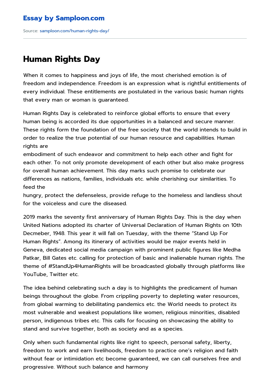 Human Rights Day essay