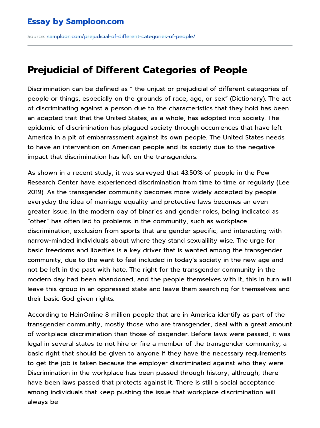 Prejudicial of Different Categories of People essay
