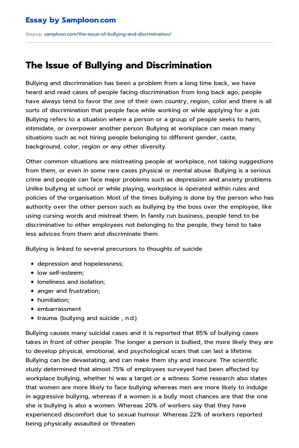 The Issue of Bullying and Discrimination Informative Essay essay