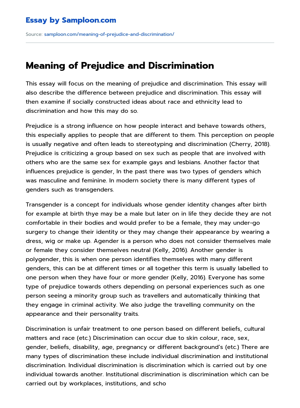 Meaning of Prejudice and Discrimination Argumentative Essay essay