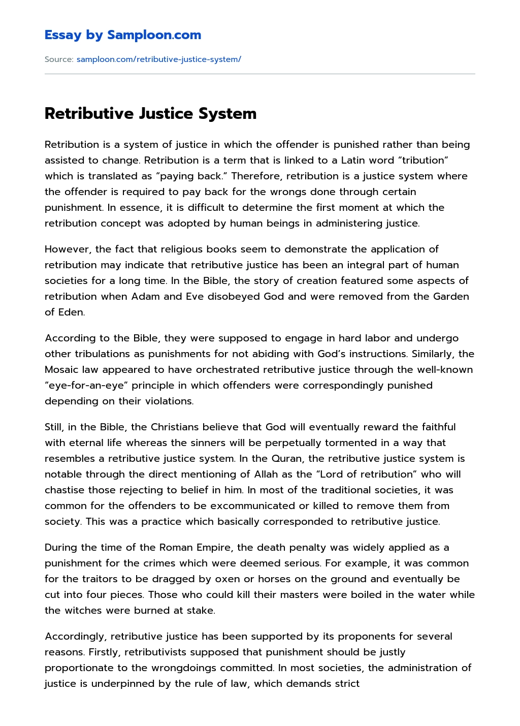 Retributive Justice System essay
